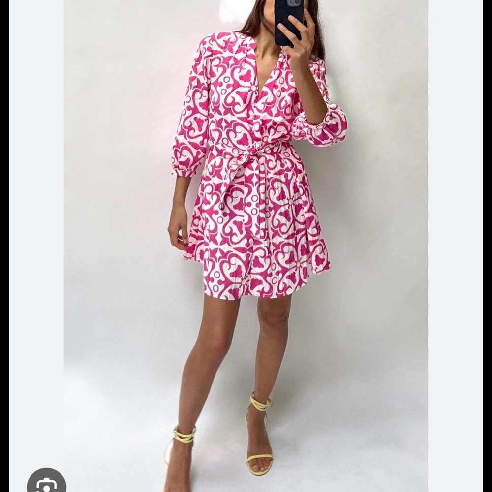 ZARA Pink and White Patterned Dress